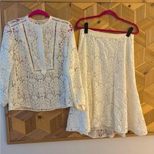 Cream Skirt and Top Lace Set